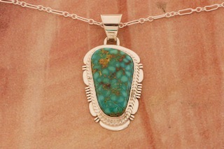 Genuine Turquoise Mountain Mine Sterling Silver Native American Pendant